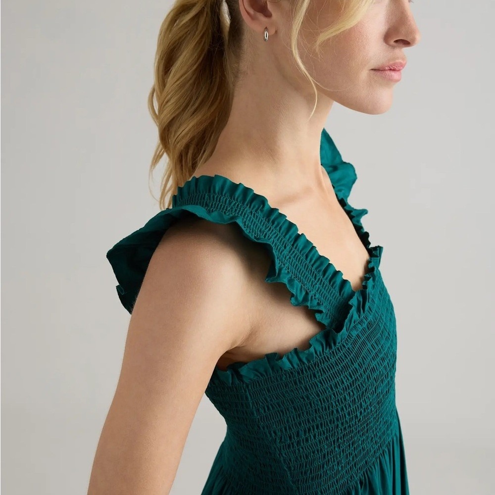 Quince 100% Organic Cotton Poplin Smocked Midi Dress in Garden Green L - Picture 11 of 11